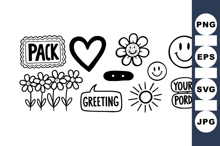 Hand Drawn Doodle Stamp Clipart Set for Crafts