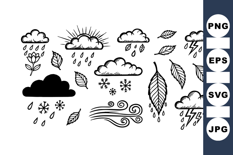 Hand Drawn Weather Icons Bundle for Crafts and Print
