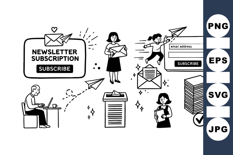 Vintage Newsletter Subscription Icon Set For Email Marketing