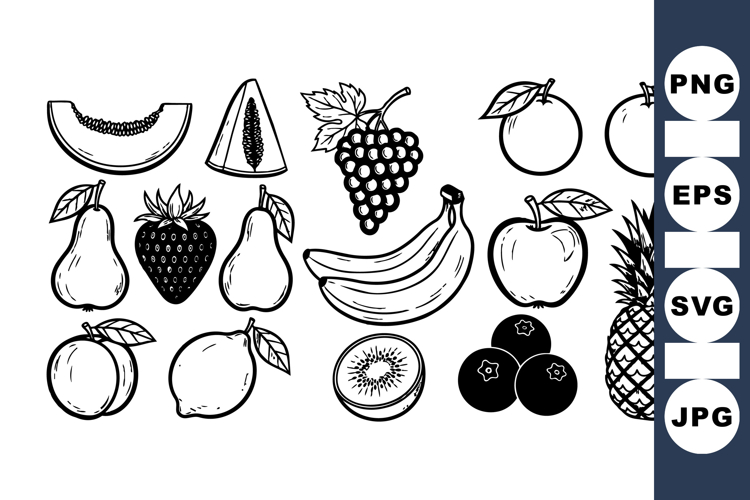 Hand Drawn Tropical Fruit Line Art Clipart Bundle