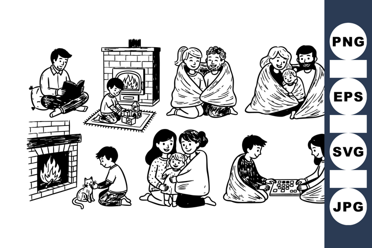 Cozy Family Winter Clipart Set for Seasonal Crafts
