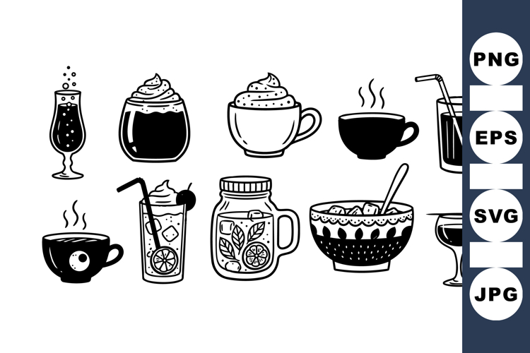 Hand Drawn Vintage Hot Drinks Clipart Bundle