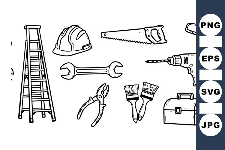 Hand Drawn Construction Tools Clipart Set for DIY Projects