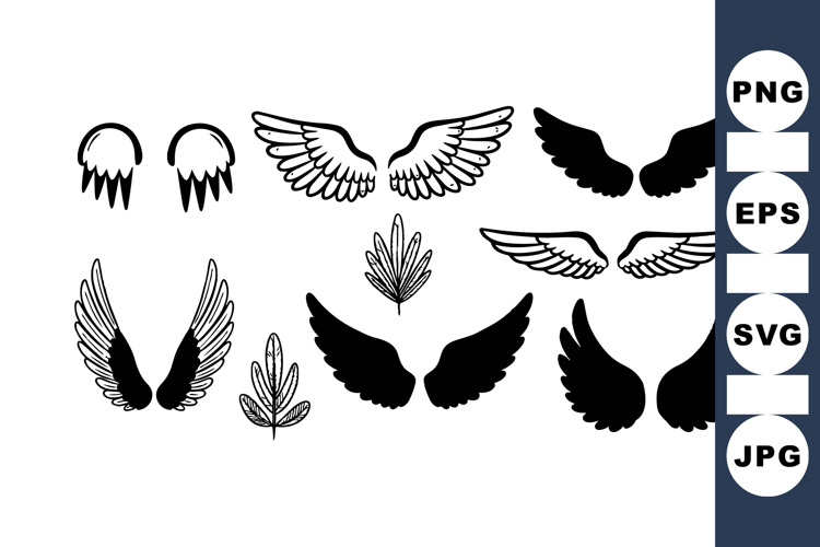 Black Wing Silhouette Clipart Bundle for Crafts