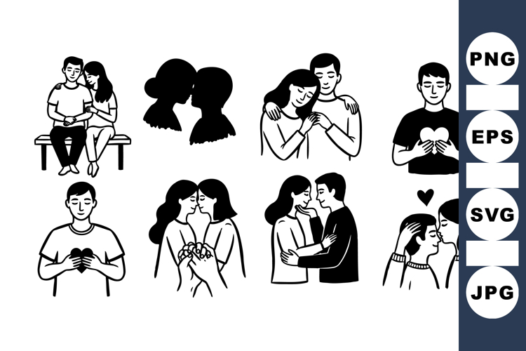 Romantic Couples Silhouette Clipart Bundle for Valentines