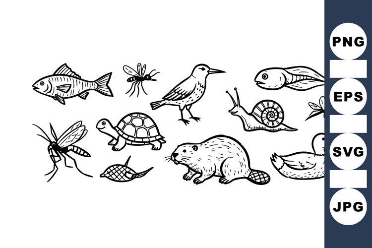 Vintage Hand Drawn Animal Ink Sketch Clipart Set
