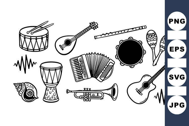 Vintage Folk Musical Instruments Clipart for Crafts