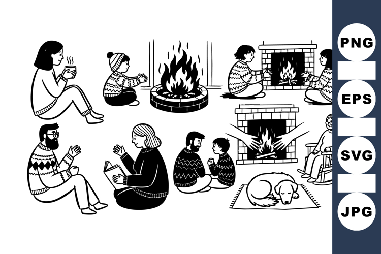 Cozy Winter Fireplace Clipart for Crafts