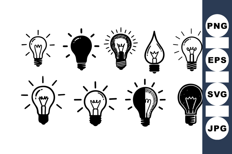 Hand Drawn Vintage Light Bulb Icon Set