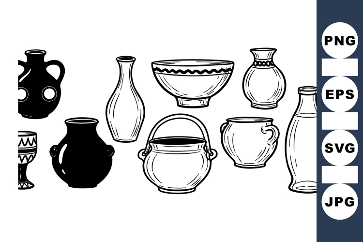 Vintage Hand Drawn Pottery Clipart Set for Crafts