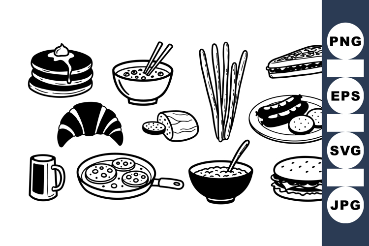 Hand Drawn Vintage Breakfast Food Clipart Set