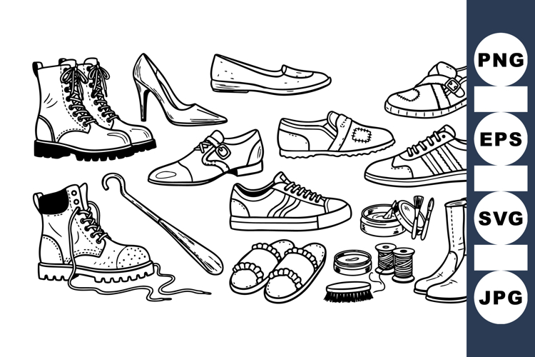 Hand Drawn Shoe Clipart for Crafts and Design
