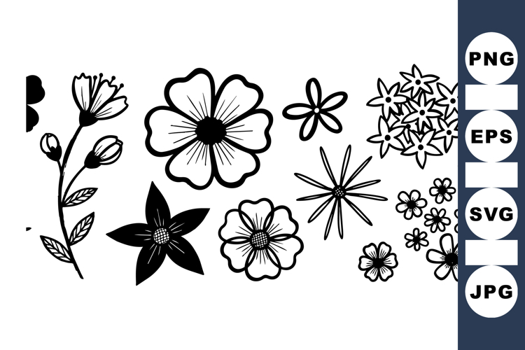 Hand Drawn Floral Line Art Clipart Set for Cards