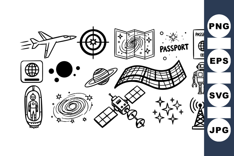 Hand Drawn Space Travel Icon Clipart Collection