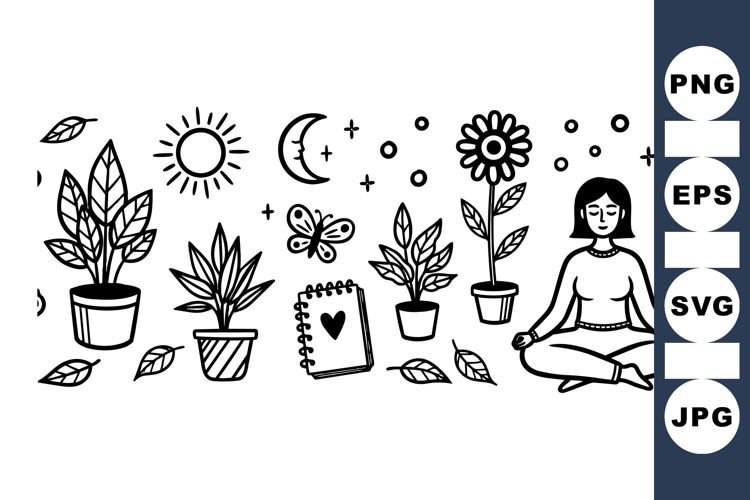 Hand Drawn Plant Doodles Clipart Set for Crafts