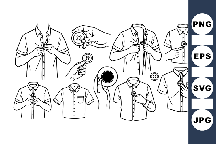 Step By Step Shirt Buttoning Instructional Clipart Set