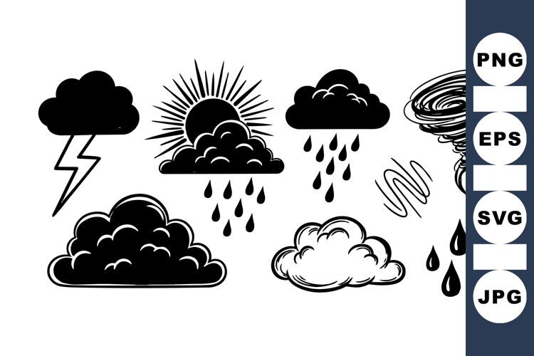 Weather Icons With Storm And Rain Symbols
