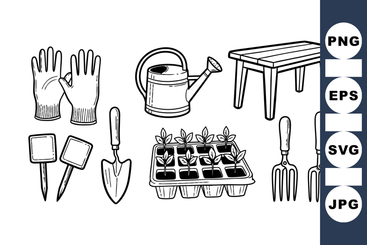 Hand Drawn Rustic Garden Tools Clipart Set for Crafts