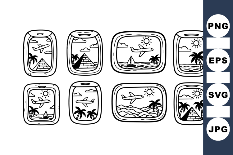 Vintage Airplane Window Clipart Set For Travel Designs