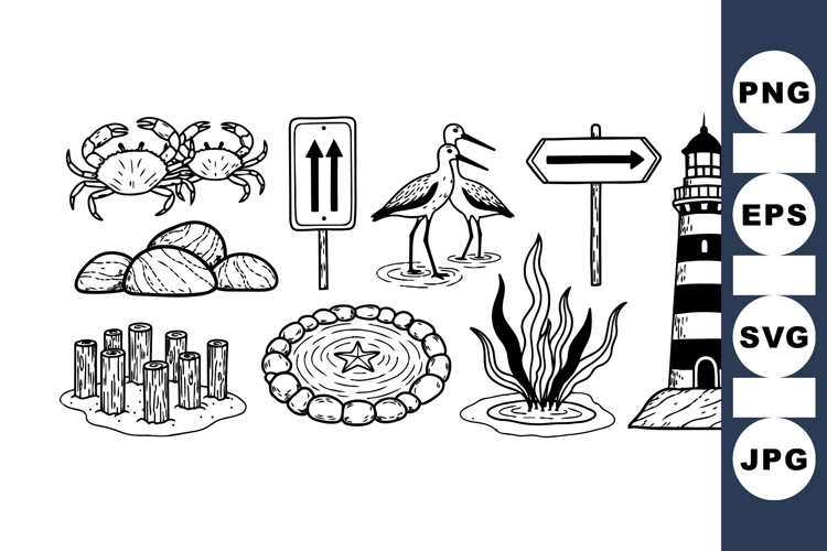 Hand Drawn Nautical Beach Clipart for Crafts