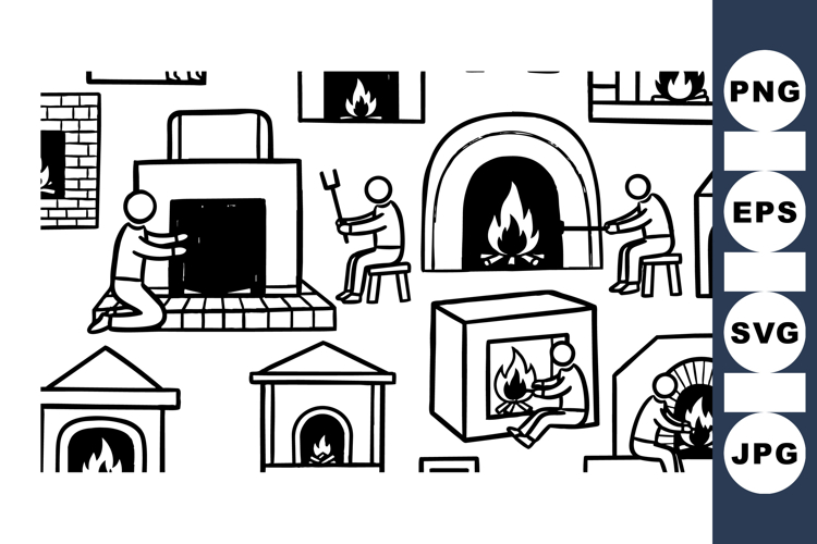 Hand Drawn Fireplace Clipart Collection for Winter Decor