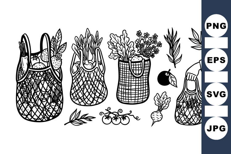 Hand Drawn Market Tote Bag Clipart Collection for Crafts