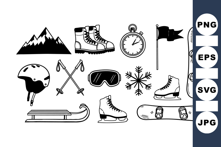 Winter Sports Equipment Clipart Bundle for Crafts