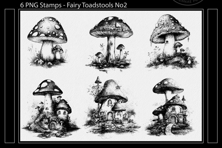 Fairy toadstool digi stamp, monotone PNG overlay (2798575)