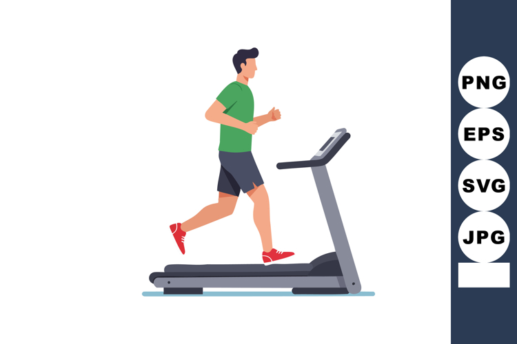 Man running on treadmill exercising indoors with red shoes a