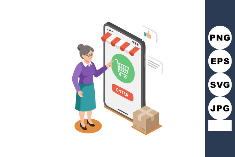 Woman shopping online using mobile app with shopping cart ic example image 1