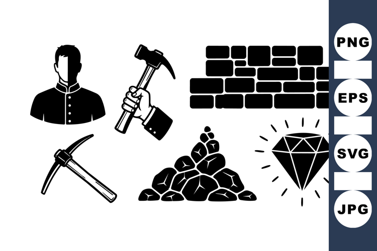 Vector Mining Tools And Diamond Icon