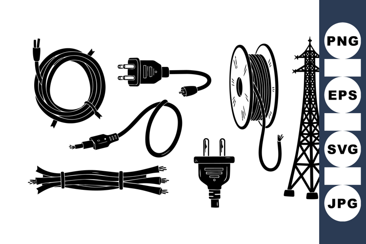 Hand Drawn Electrical Wire Clipart for Tech Design