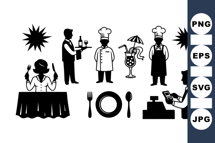 Restaurant Staff Silhouette Clipart For Menus