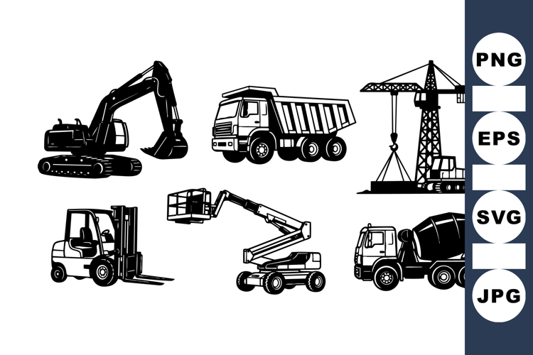 Black Construction Vehicle Clipart With Crane And Truck