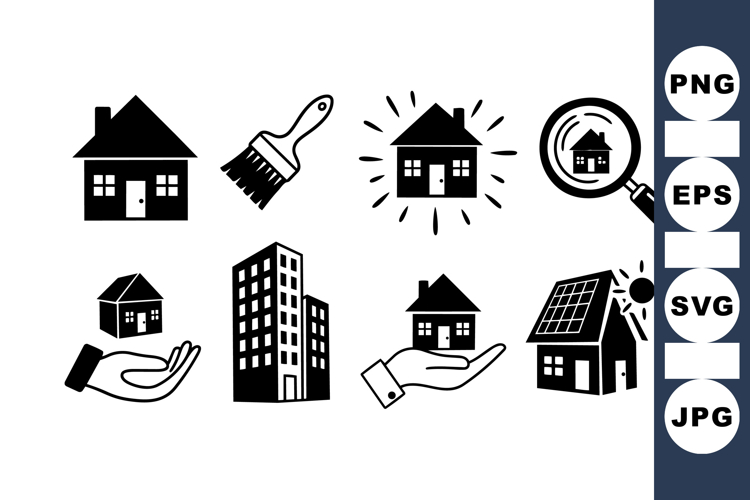 Vector Home Icons With Solar And Property Hands