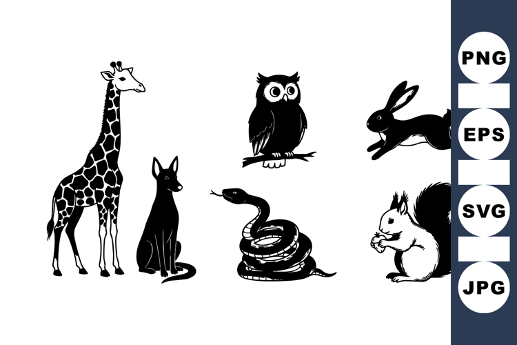 Black Animal Silhouette Digital Illustrations For Crafts