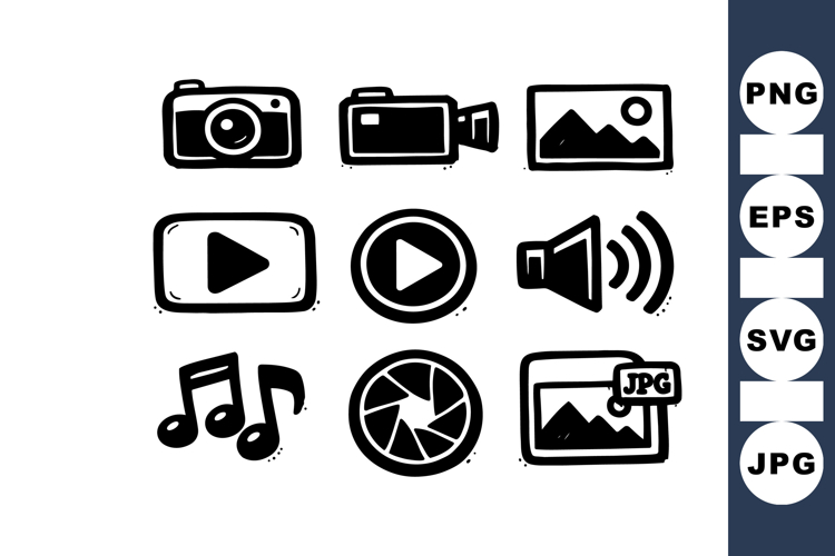 Hand Drawn Media Icons For Digital Design