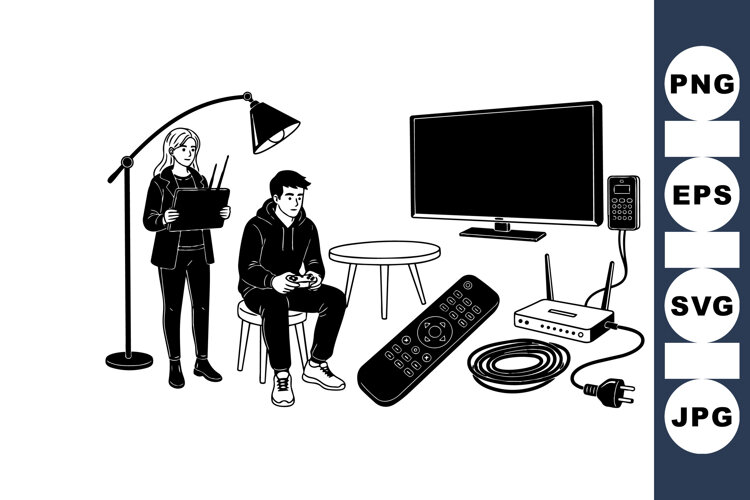 Black And White Home Entertainment Vector Illustration example image 1