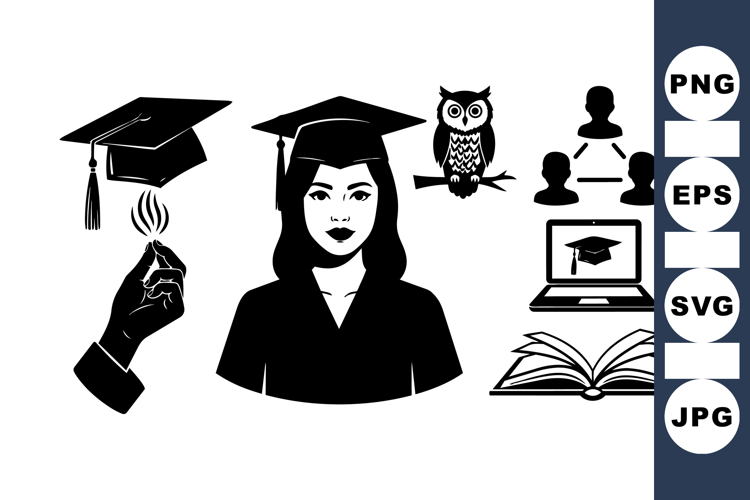 Black Graduation Icons For Education Design