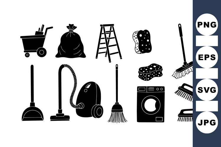 Vector Household Cleaning Tools Clipart