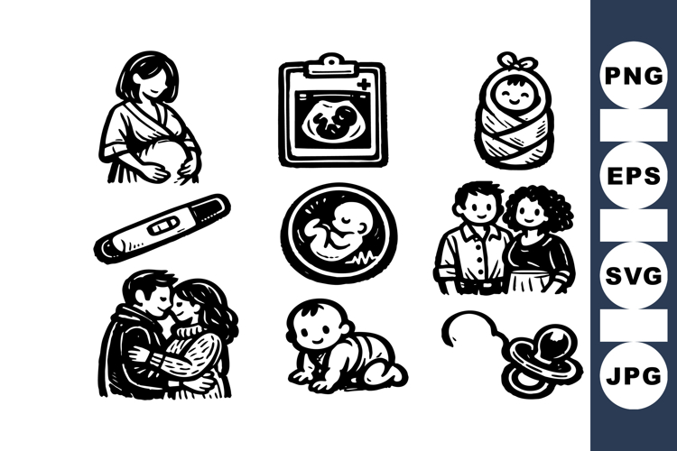 Hand Drawn Pregnancy Baby Icon For Crafts