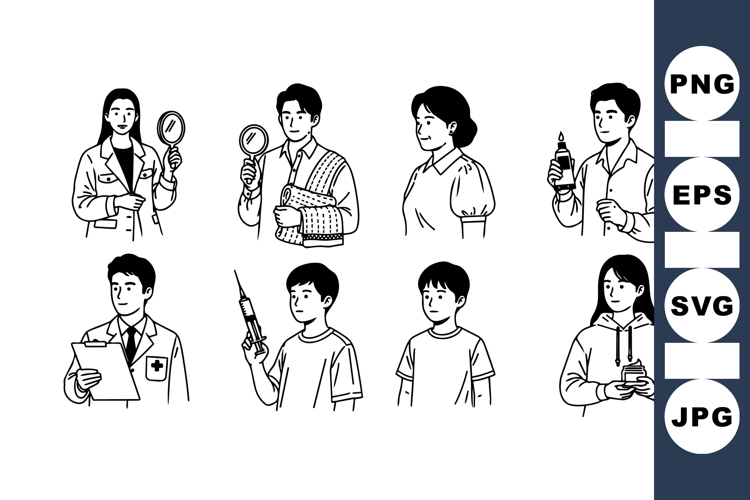 Hand Drawn Medical Character Line Art Illustrations