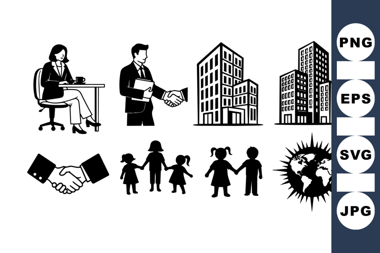 Professional Business People And City Buildings Icons