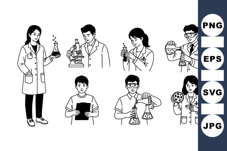Line Art Scientific Researchers Lab Illustration