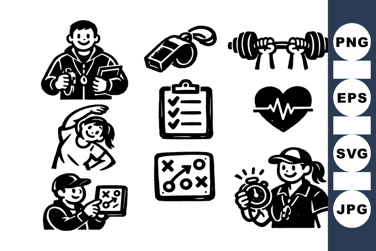 Fitness Coach Vector Icons For Sports Training