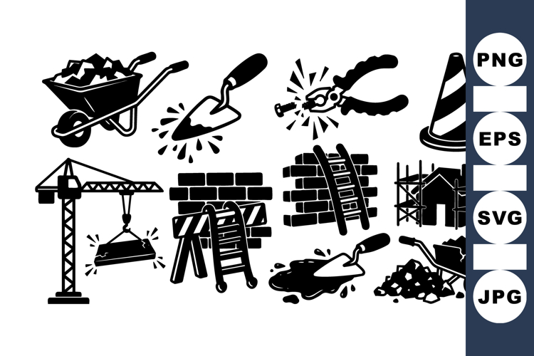 Black Construction Tools Vector Clipart Design