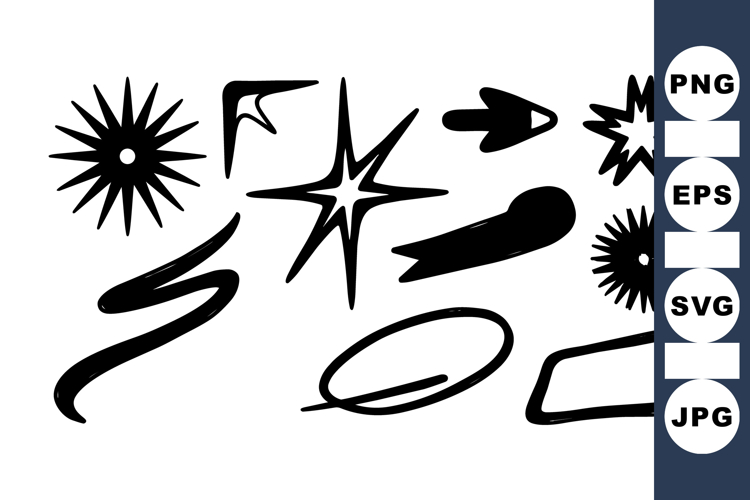 Hand Drawn Retro Starburst and Sparkle Shapes