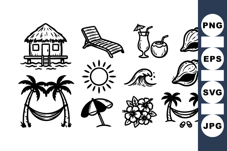 Hand Drawn Tropical Beach Clipart For Crafts