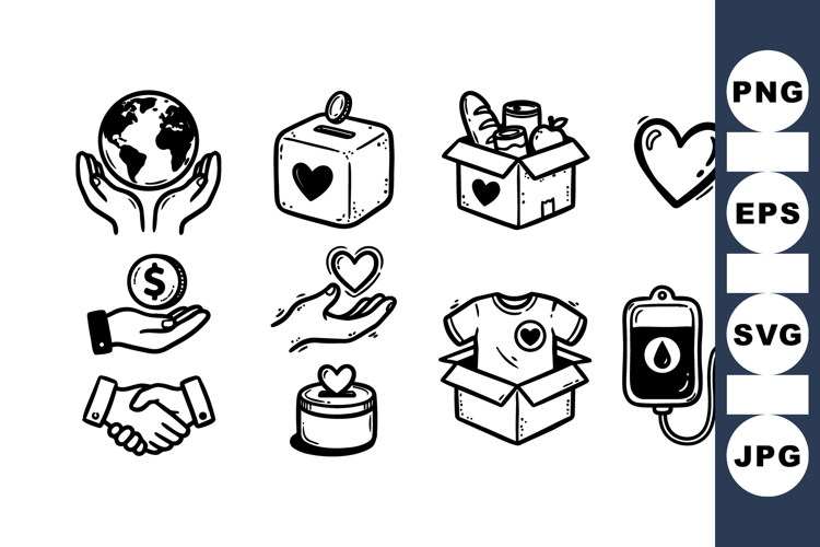 Hand Drawn Charity Donation Icons For Fundraisers