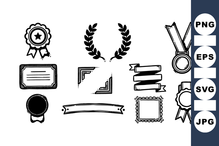 Hand Drawn Award Labels And Ribbon Illustrations